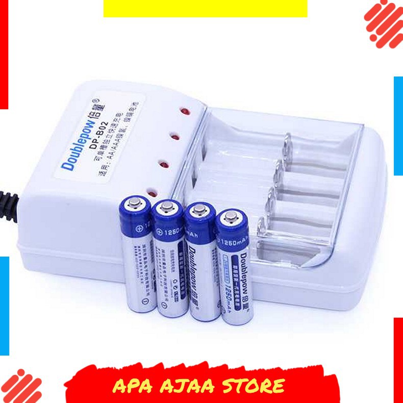 Terbaru ! DOUBLEPOW Charger Baterai 4 slot AA/AAA with 4PCS AAA 1250mAh - DP-B02