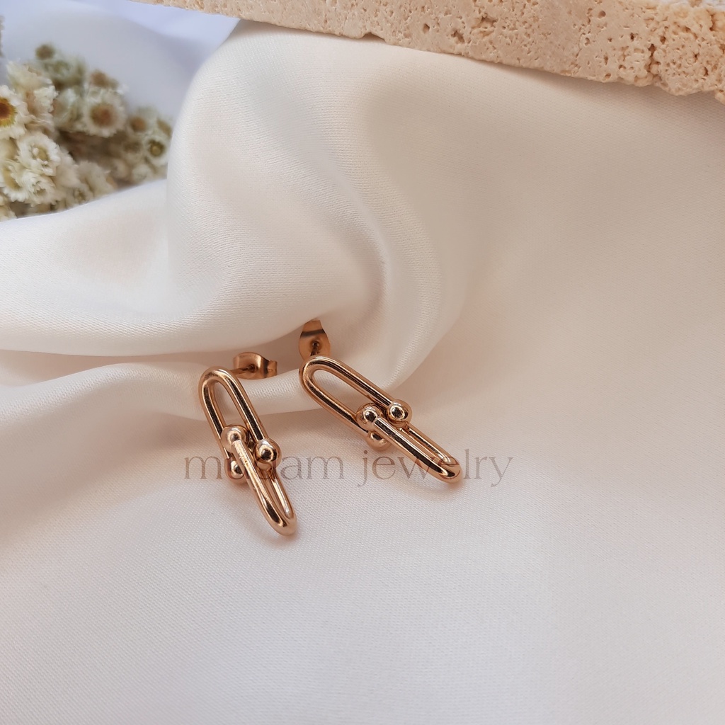 Anting Model U Dengan 2 Rangkai dan 3 Rangkai Warna Rose Gold, Gold dan Silver