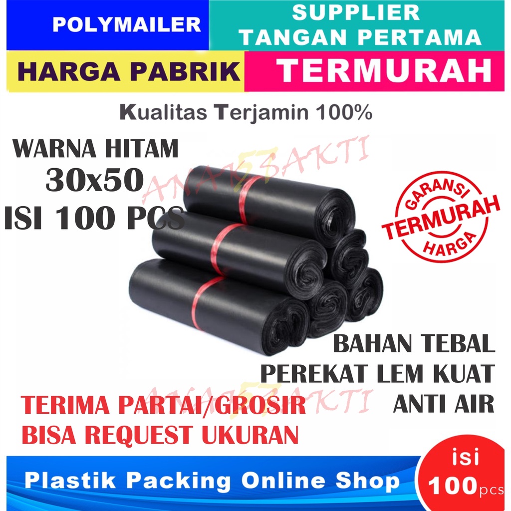 Plastik Polymailer Polymer Polimer Packingan Online Shop Amplop Plastik Packing Olshop HITAM HD PE 30X50 CM isi 100 pcs