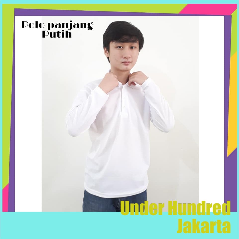 Polo Putih Polos Lengan Panjang - Polo Polos Lengan Panjang - Kaos Kerah Lengan Panjang putih