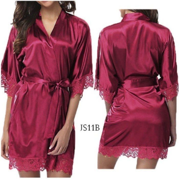PROMO TERBARU LINGERIE JUMBO BAJU TIDUR SEXY KIMONO WANITA BIG SIZE MAROON JS11B KUALITAS BERKELAS