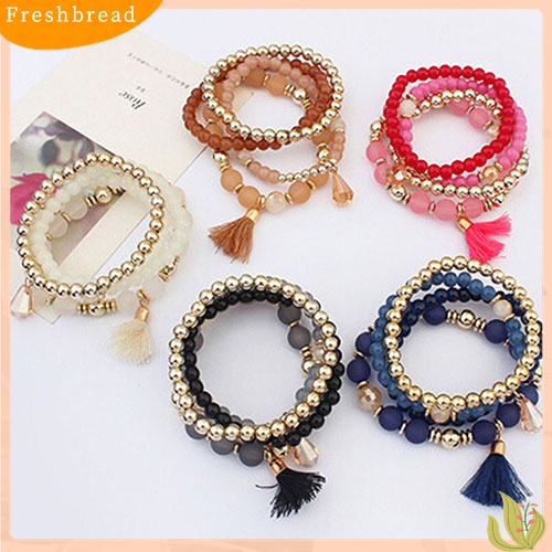 [TERLARIS]4Pcs/Set Women Ethnic Multilayer Resin Beads Tassels Cuff Bracelets Fashion Jewelry