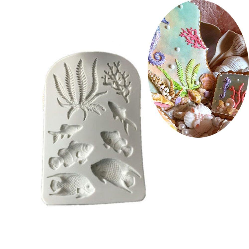 Solighter Ocean Cetakan Silikon Home &amp; Kitchen Fondant Sugarcraft Ikan Rumput Laut Alat Dekorasi Kue