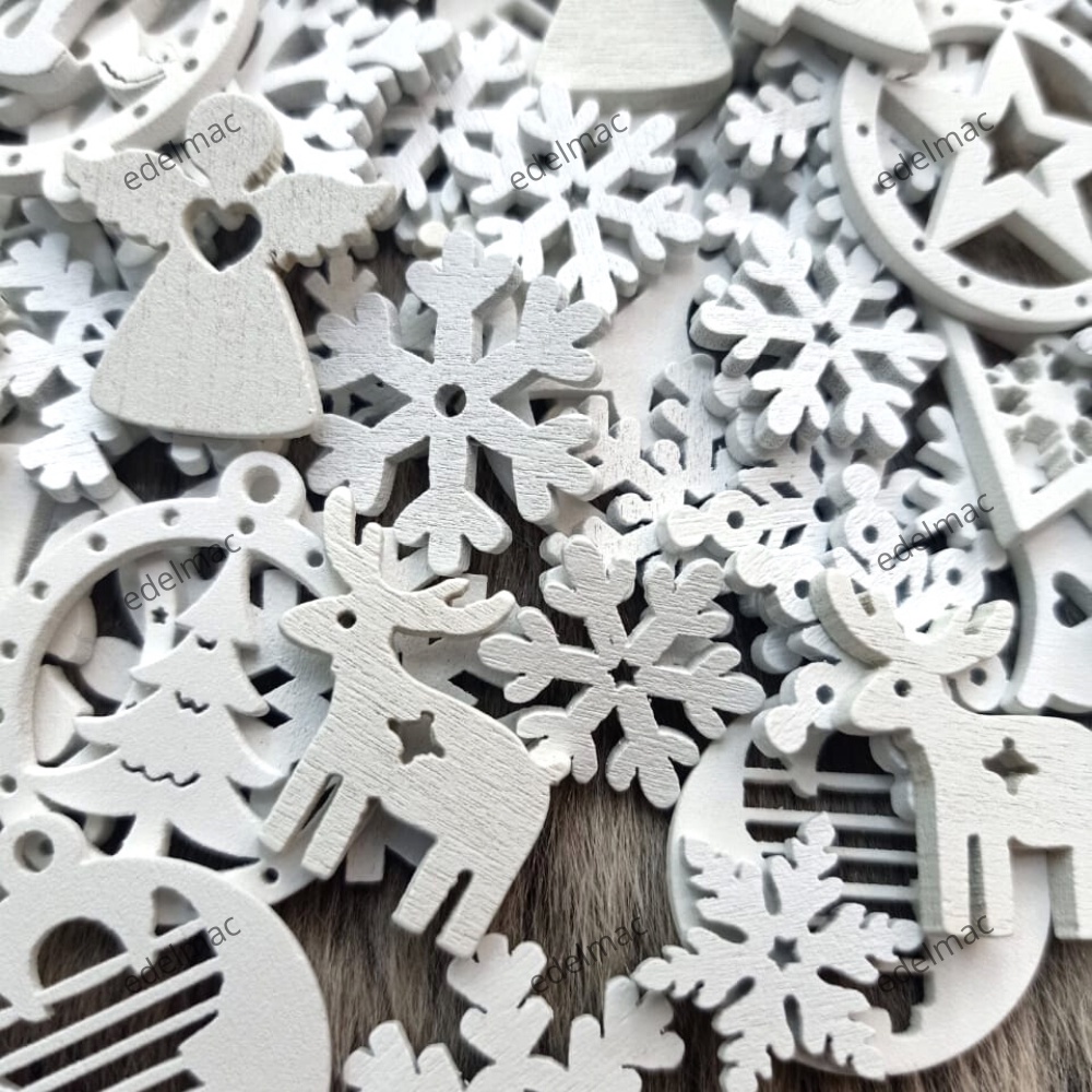 25-100pcs Wooden Aksesoris Decorasi Natal DIY Accessories Christmas Tree Ornaments Laser Cut Star Snowflake Home Decoration Handmade Crafts