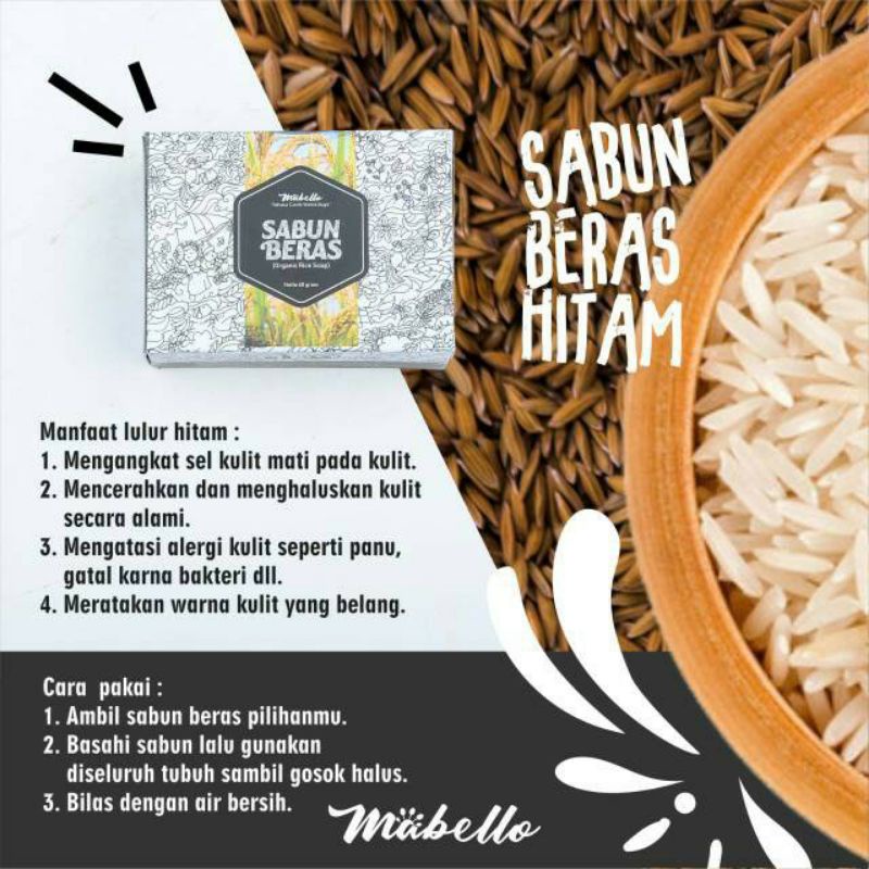 ❤️RZKY❤️ (BPOM) MABELLO  Sabun Beras 60gr - Organic Rice Soap 100% Bahan Alami