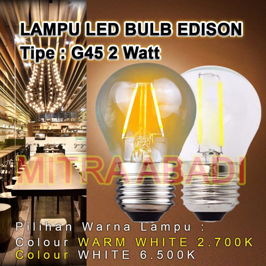 Lampu Bulb LED Filamen Edison Vintage G45 2 Watt/2W Fitting E27