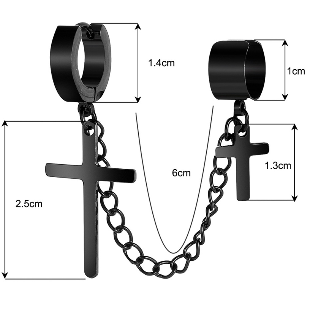 Hu Hu Hu Hu Hu Alat Bantu Pasang Kacamata♡ 1 Pc Anting Rantai Rumbai Salib Bahan Logam Gaya Punk Hip Hop Untuk Pria