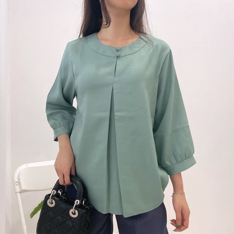 NYLA Blouse Kantor Korea 3/4 Sleeves Blus Jumbo Tunik Big Size A20-1958