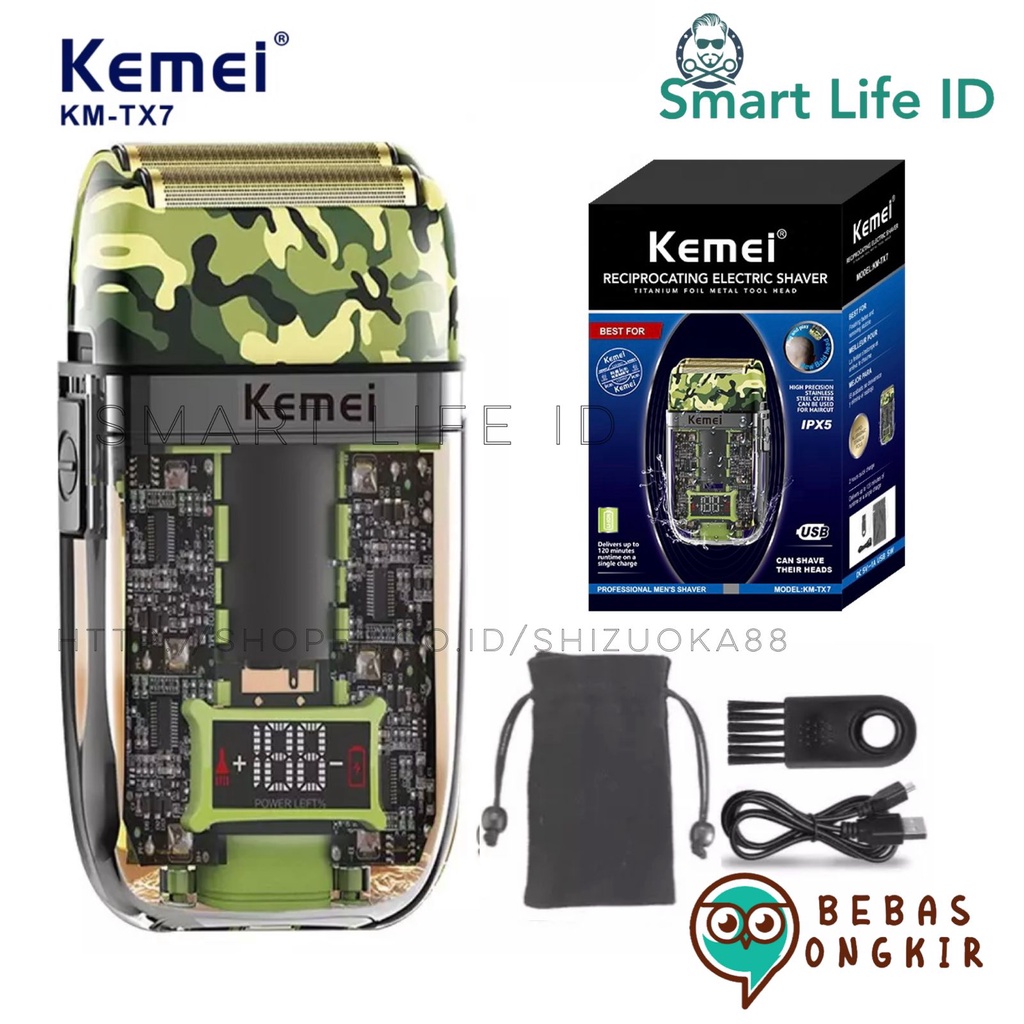 Alat Cukur Rambut Professional Hair Clipper Kemei Transparant Army LCD Digital KM 1926 KM 1928 KM TX7 Mesin Cukuran Full SET