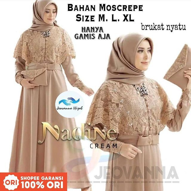 GAMIS BRUKAT NADINE KOMBINASI MOSCREPE / Gamis brokat busui/bumil muslimah wearr masa kini terbaru