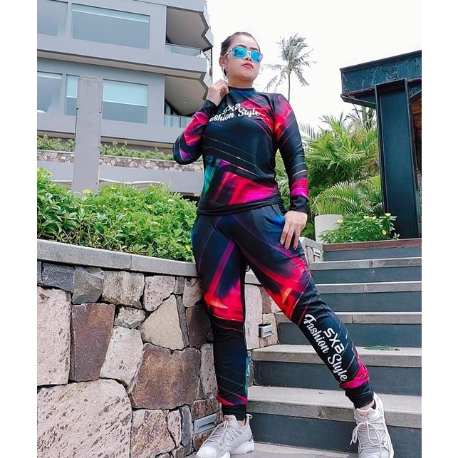 Baju Senam Sxb Mozaik Glow Box Jumper dan Jogger