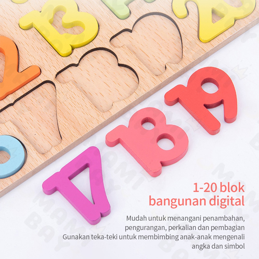 Mamibayi Puzzle anak mainan edukasi anak jigsaw huruf angka bentuk