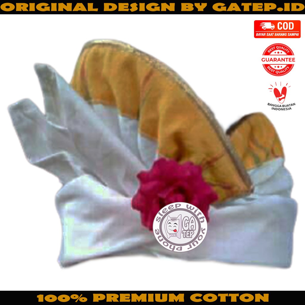 Udeng Bali Putih Polos Tepi Kuning Setengah Jadi / Ikat Kepala Bali / Topi Bali / Blangkon Bali