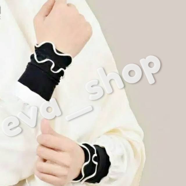 Handsock tali putih 2 line/ handsock Curly /manset tangan blus kombinasi tali putih