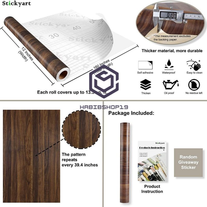 Wallpaper Sticker Dinding Kayu Serat Belang 10mx45cm