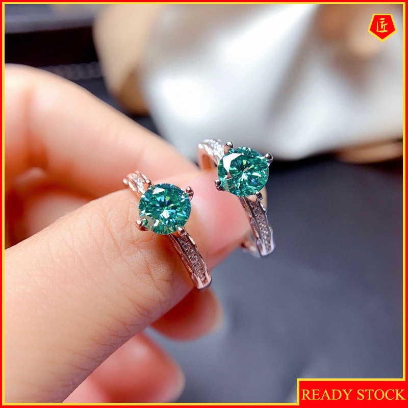 [Ready Stock]Simple New Four-Claw Green Moissanite Ring