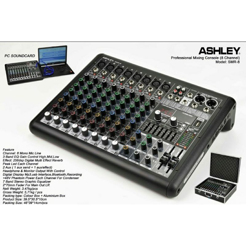 Mixer Ashley 8 Channel  Smr-8 baru BONUS KOPER ALUMINIUM