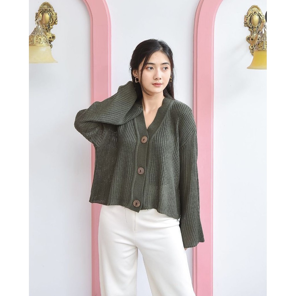 Karen crop cardigan rajut atasan wanita