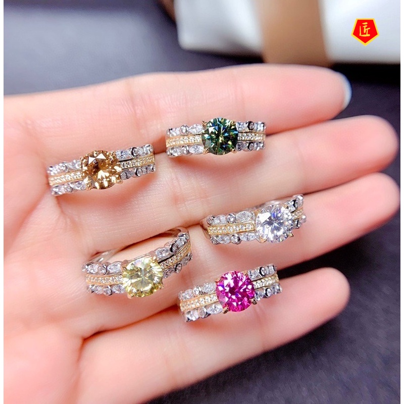 [Ready Stock]Creative Personality Moissanite Colored Gems Ring