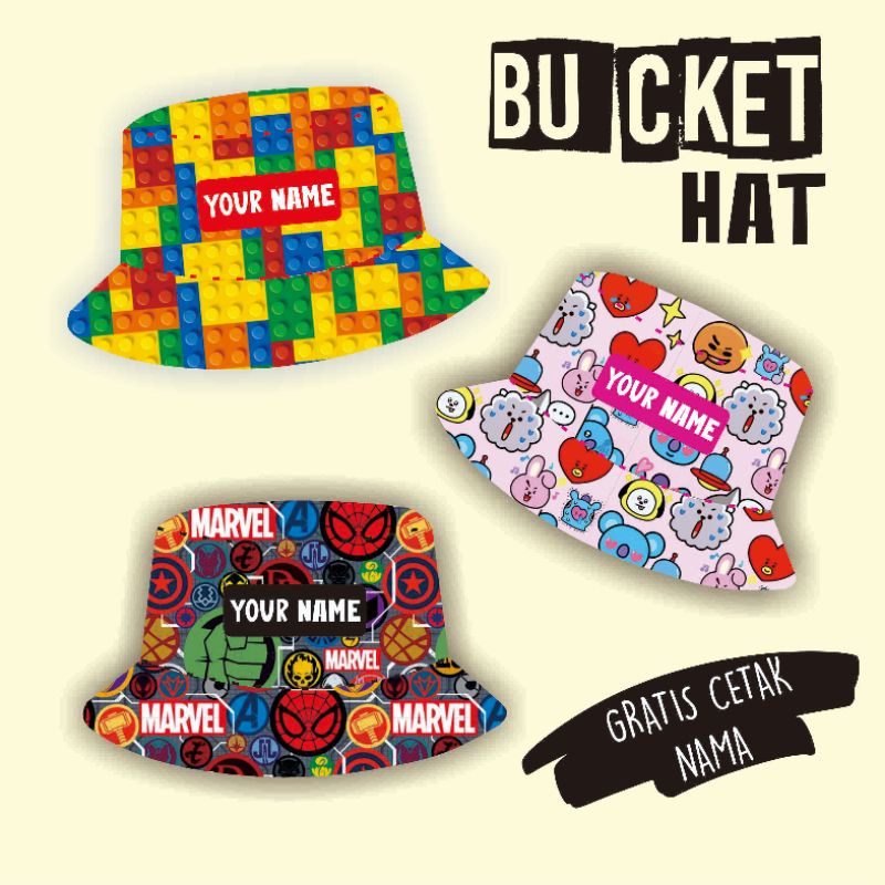 Bucket Hat Printing Gratis Cetak Nama Anak