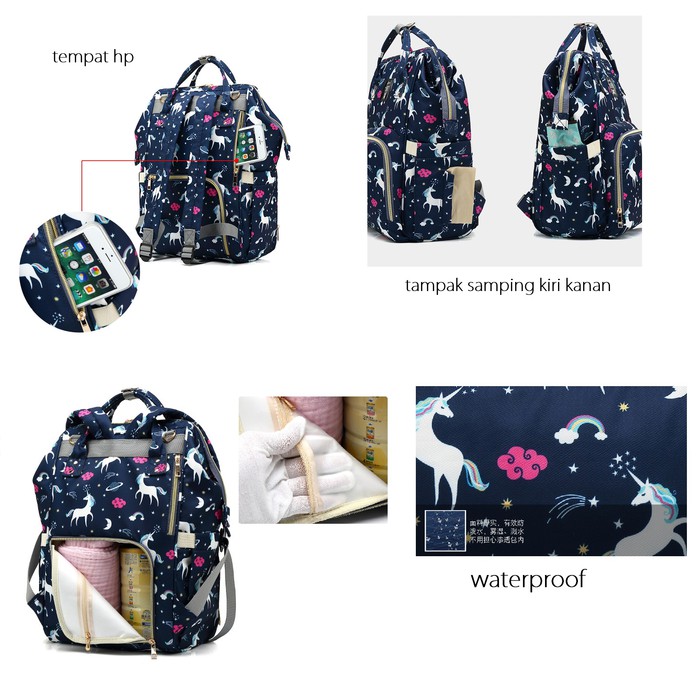 Tas Susu Unicorn Perlengkapan Bayi - Diaper Bag Backpack Mommy Unicorn Army Upgrade USB LILLAQ