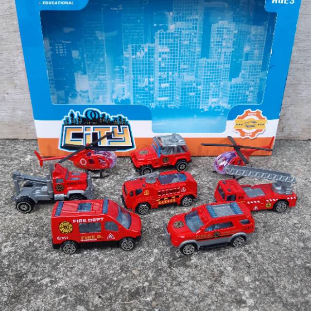 Set Diecast Fire Car Truck - Mainan Anak Miniatur Mobil Truk Pemadam