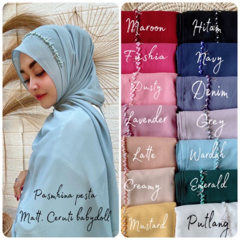 JILBAB PASHMINA BANDO MUTIARA/PASHMINA PESTA "Ready