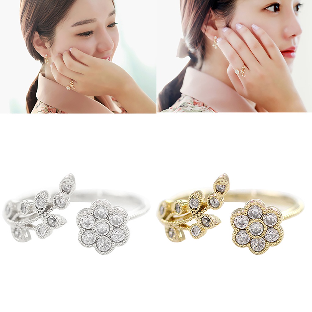 Hu Hu Hu Hu Hu Alat Bantu Pasang Kacamata♡ Cincin Wanita Model Terbuka Desain Ranting Bunga Hias Berlian Imitasi Adjustable Untuk Hadiah