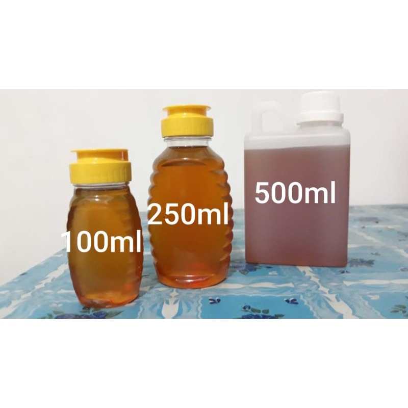 

Madu murni asli 100% pure natural alami organik herbal dalam tiga ukuran 500ml, 250ml dan 100ml