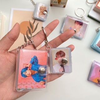 COD❤️1 &amp; 2 Inch Mini Photo Album 16 Pockets KeyRing Key Ring Shiny Transparent Foto Binder Kecil Card Holder Keychain Gantungan Kunci Jelly Color KPOP Koleksi Ganci pacar memory kenangan hadiah potret -A.one