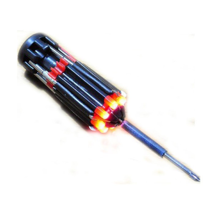 Obeng 8 in 1 Senter Lampu led multifungsi Screwdrivers travel