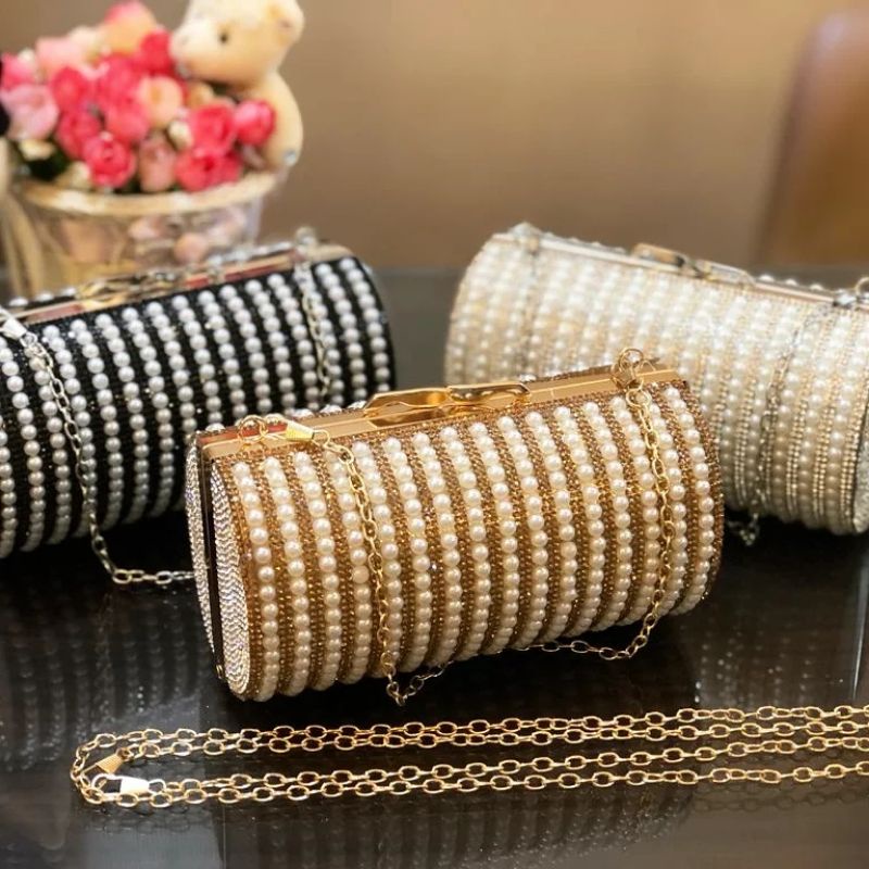 Tas Pesta ALLYSA Embellished Crystal &amp; Pearl Box Clutch