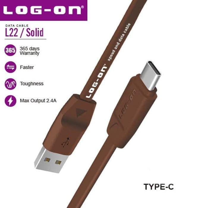 KABEL DATA CHARGER FLAT SERIES 2.4A SAFE AND SPEED - CB-L22 - TYPE C - 1M LOG-ON