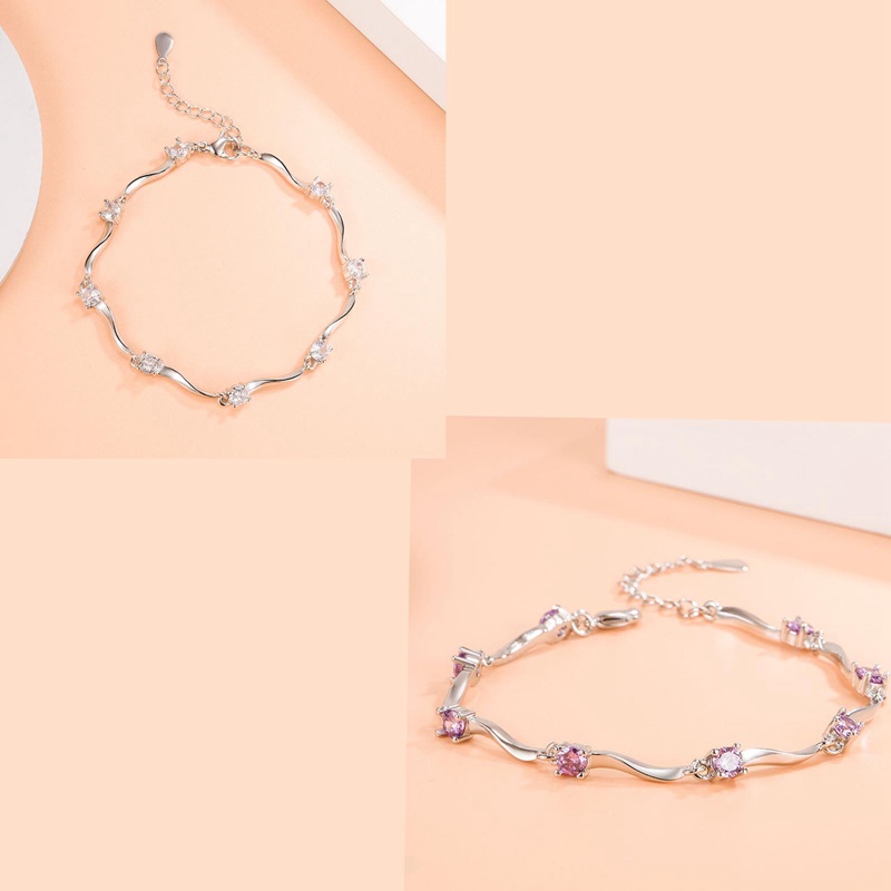 Gelang 925 Sterling Silver Aksen Zirconia Putih Shiny Untuk Wanita