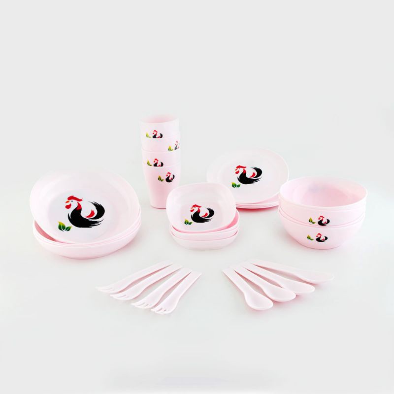 Piring dan Mangkok set Ayam Jago Jadul