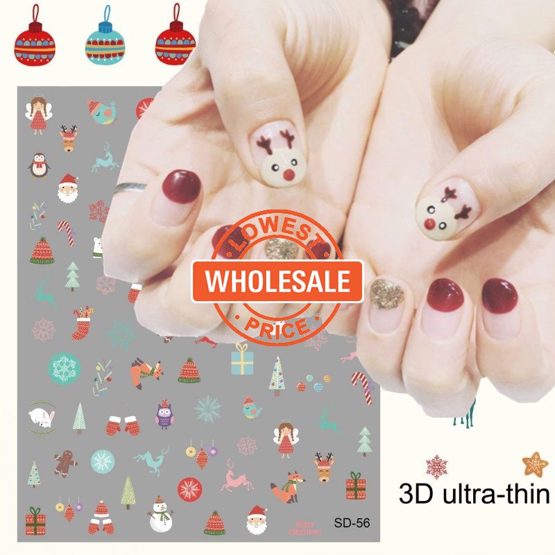 [Harga Grosir]Stiker Kuku Motif Natal 3D Untuk Dekorasi Nail Art/Hot Sale