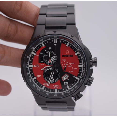 Jam Tangan Pria Expedition E 6747 Full Black Red Dial Original