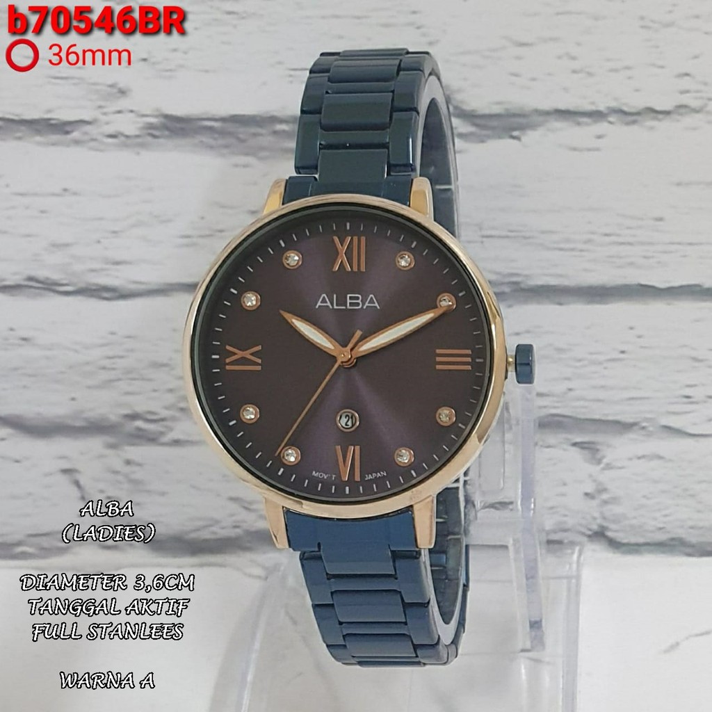 JAM TANGAN WANITA ALBA RANTAI BODY BULAT POLOS DIAMOND TANGGAL AKTIF