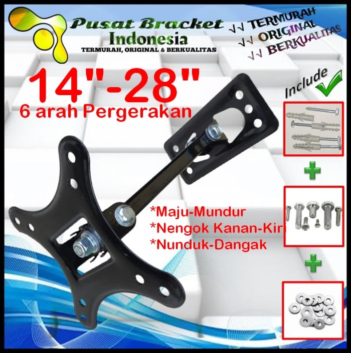 Bracket Tv 24 Monitor Lengan 14&quot; s/d 28&quot; 6arah Fleksible PBI.SWKNM-004