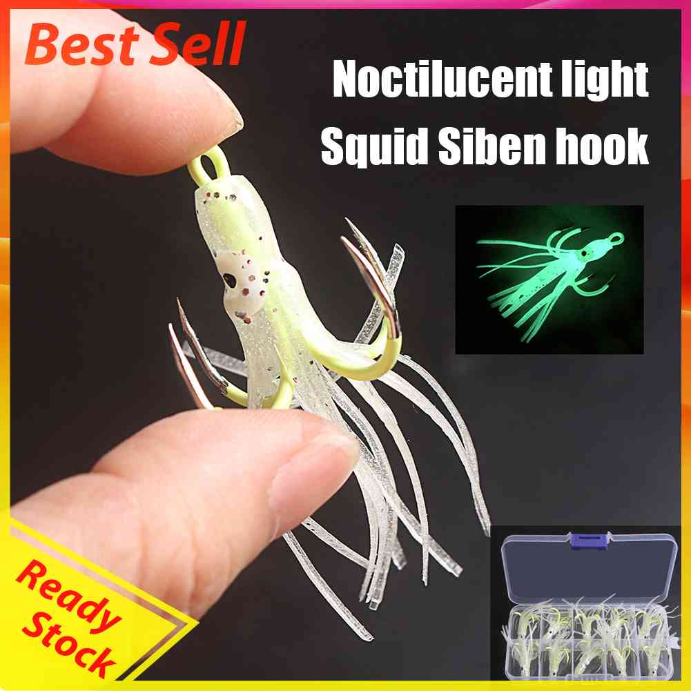 10pcs Kail Pancing Bentuk Gurita / Cumi-Cumi Luminous