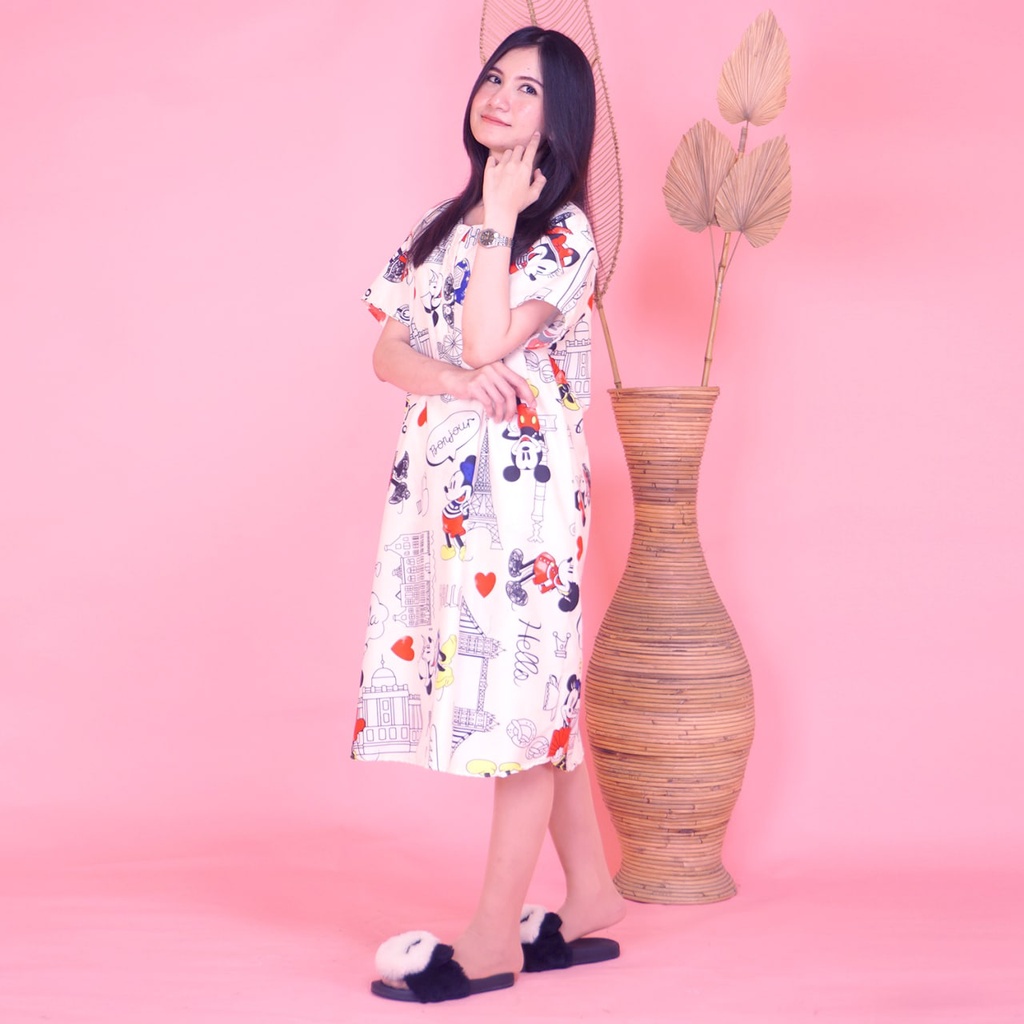 Daster JUMBO XXL Batik, Motif Acak / Campur, Leher Kancing Bumil Busui , Batik Warna-DJ Micky Mouse Pth