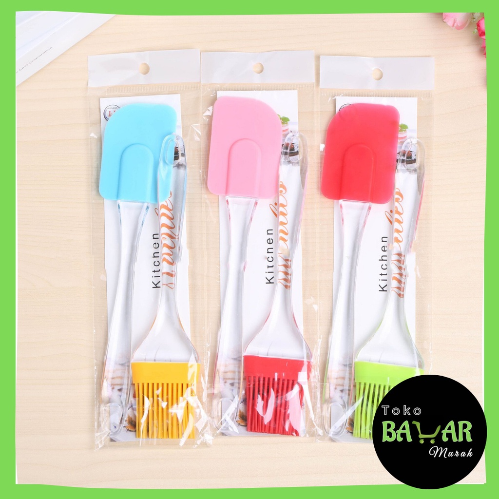 Kuas dan Spatula Silikon / Kuas Kue + Spatula Silikon / Kuas + Spatula Serbaguna Bahan Silikon