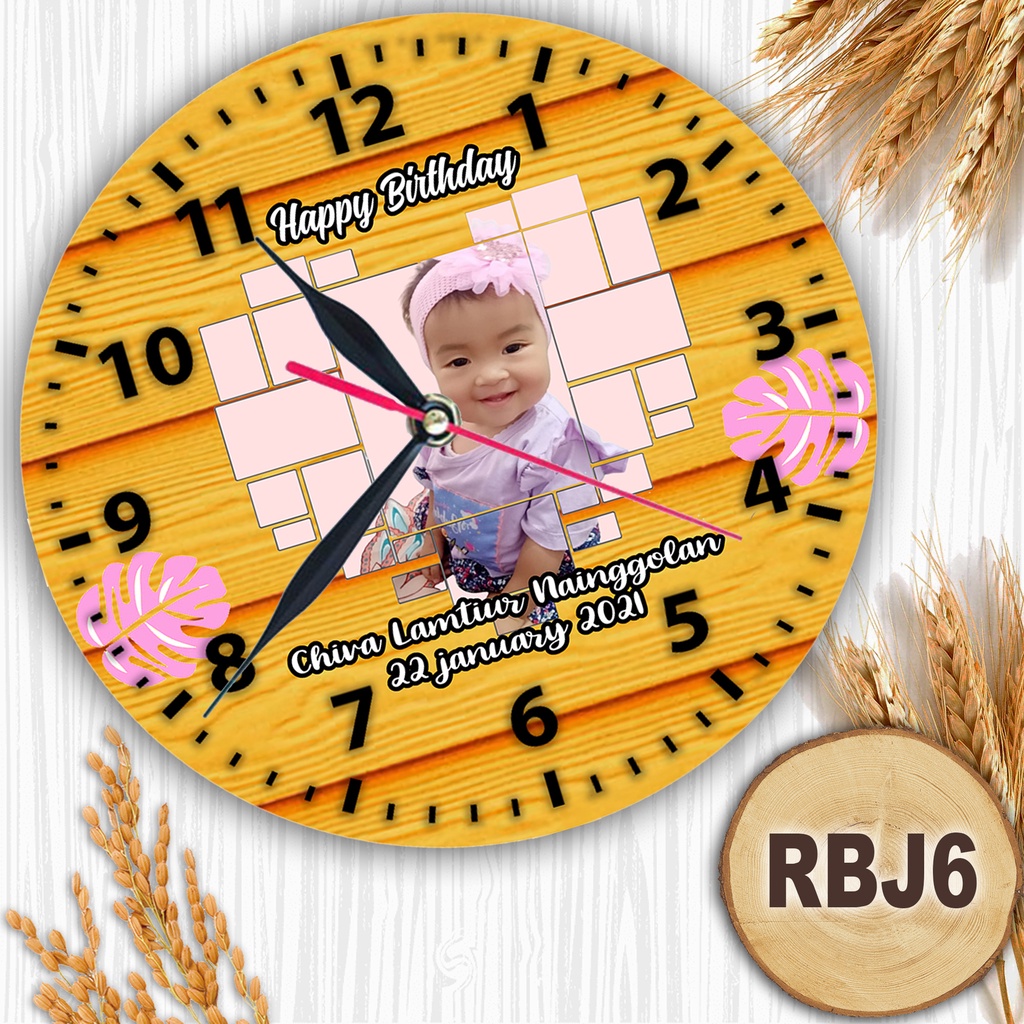 JAM DINDING KAYU CUSTOM NAMA FOTO HADIAH PERNIKAHAN UNIK KADO NIKAH NIKAHAN WEDDING ULANG TAHUN LUCU-RBJ6