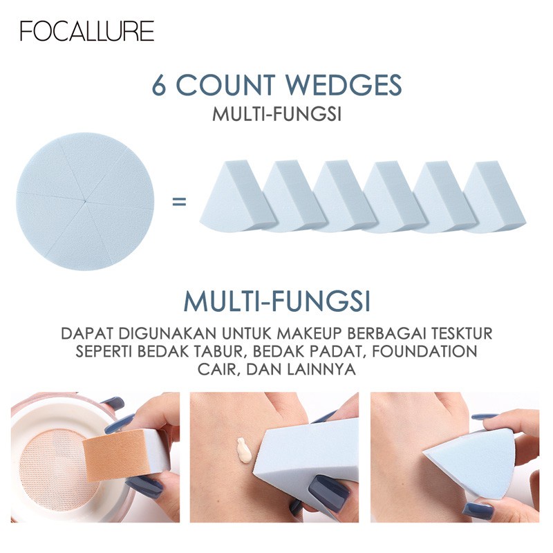 Focallure Skin-friendly Soft Makeup Sponge Professional Makeup Tools-6 Count Wedges