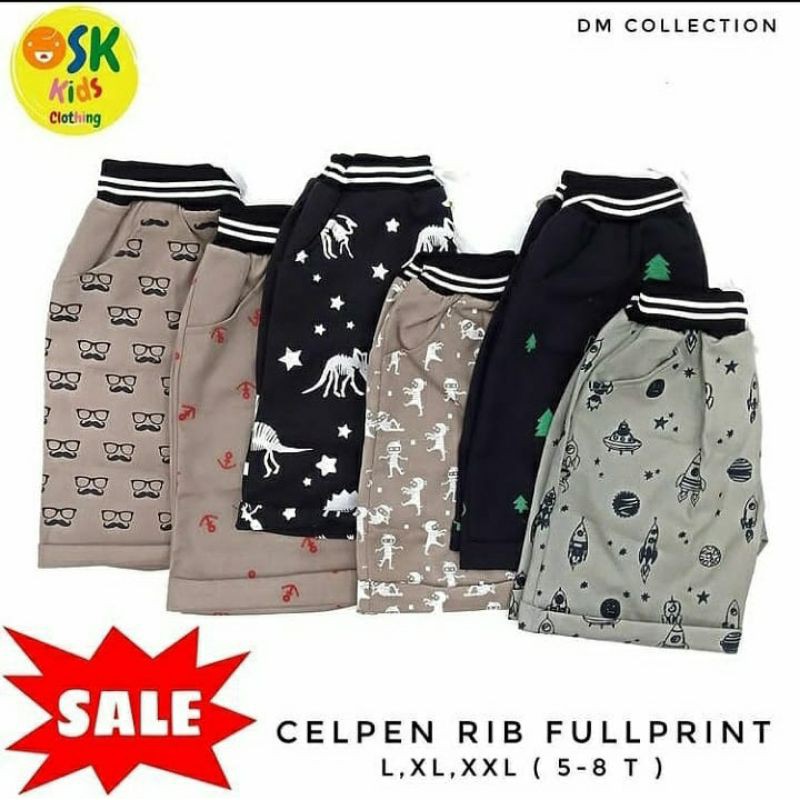 Celana Pendek Rib chinos anak motif