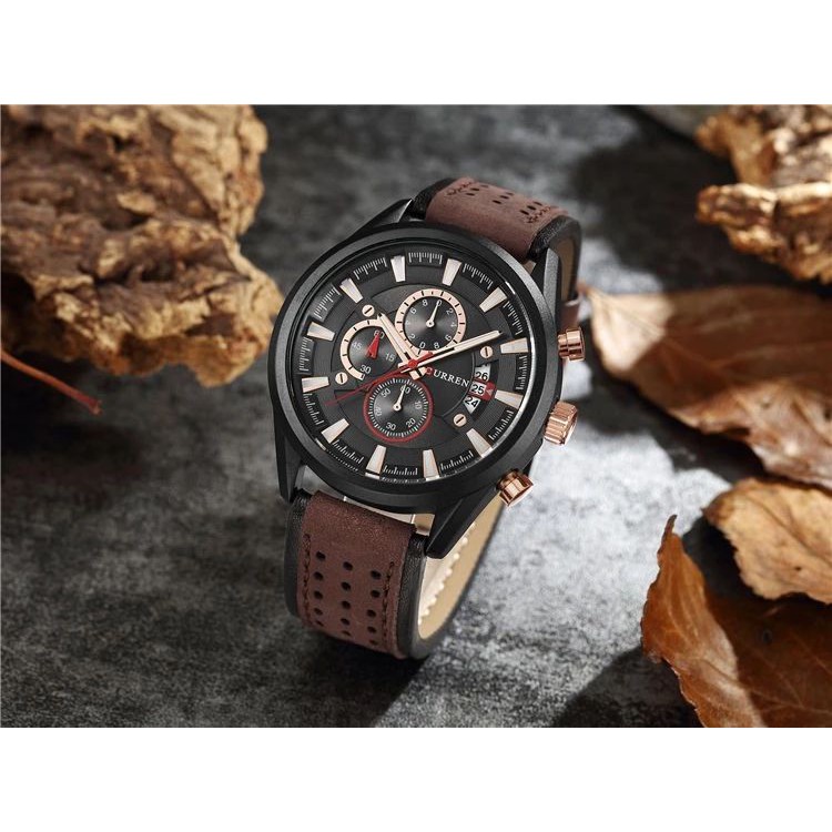 CURREN 8290 Jam Tangan Pria Analog Tali Kulit Chronograph Aktif WATCHKITE WKOS