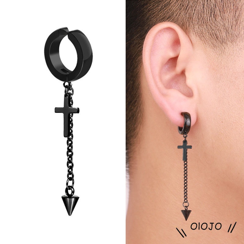 1 Pc Anting Salib Jepit / Anting Pria Cowok Jepit /Tindik Fake Piercing- olo