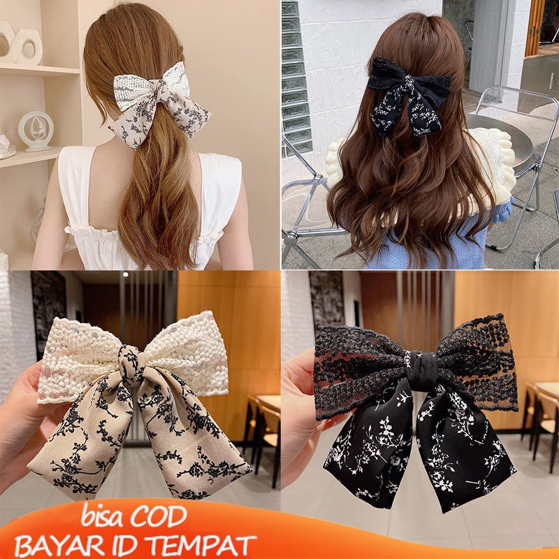 COD❤️Jepit Rambut Renda Bunga Huruf Busur Korea  Besar Rambut Klip Elegan Temperamen Bulang Wanita Fashion Aksesoris