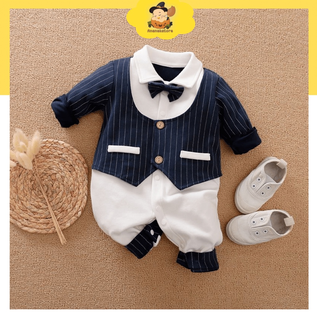 0-18 bulan Jumper TUXEDO NAVY bayi impor / baju bayi lengan panjang jumpsuit