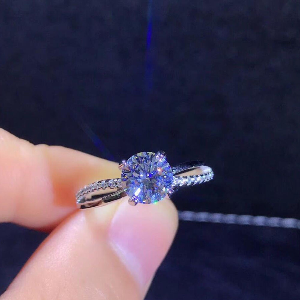 Cincin Baja Titanium Berlian Kristal Perak Fashion Perhiasan Wanita Pernikahan Pertunangan Rings